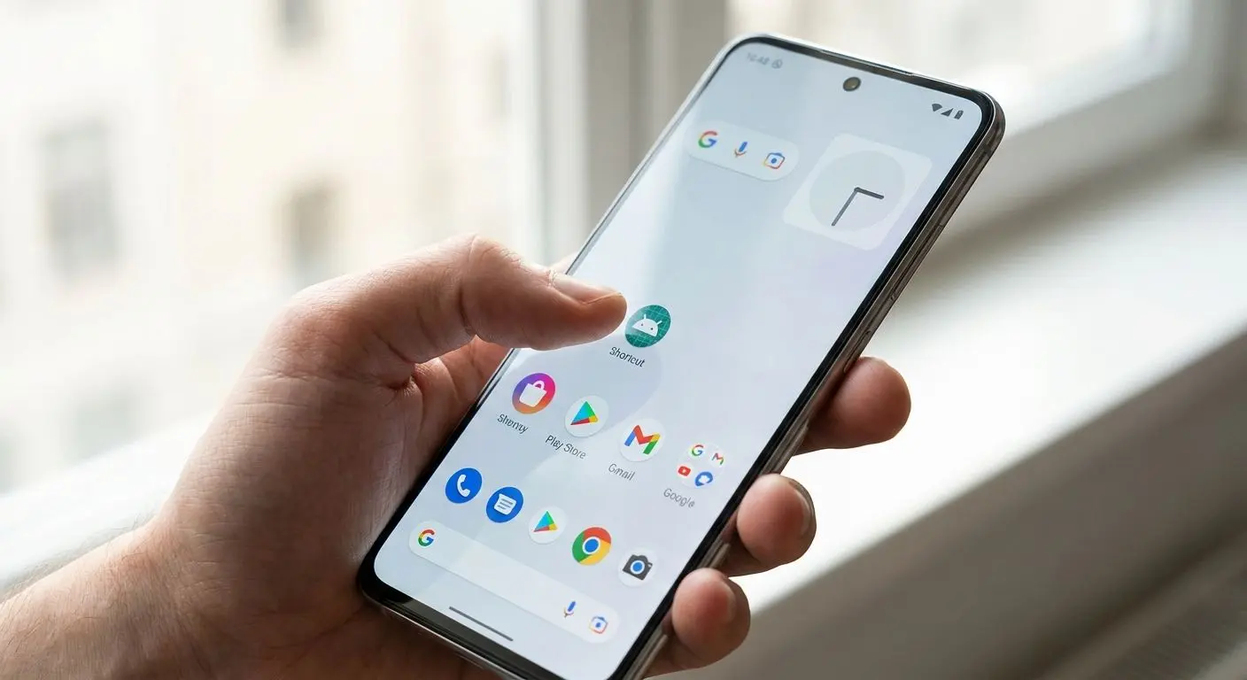 Smartphone mit App-Shortcut auf dem Startbildschirm