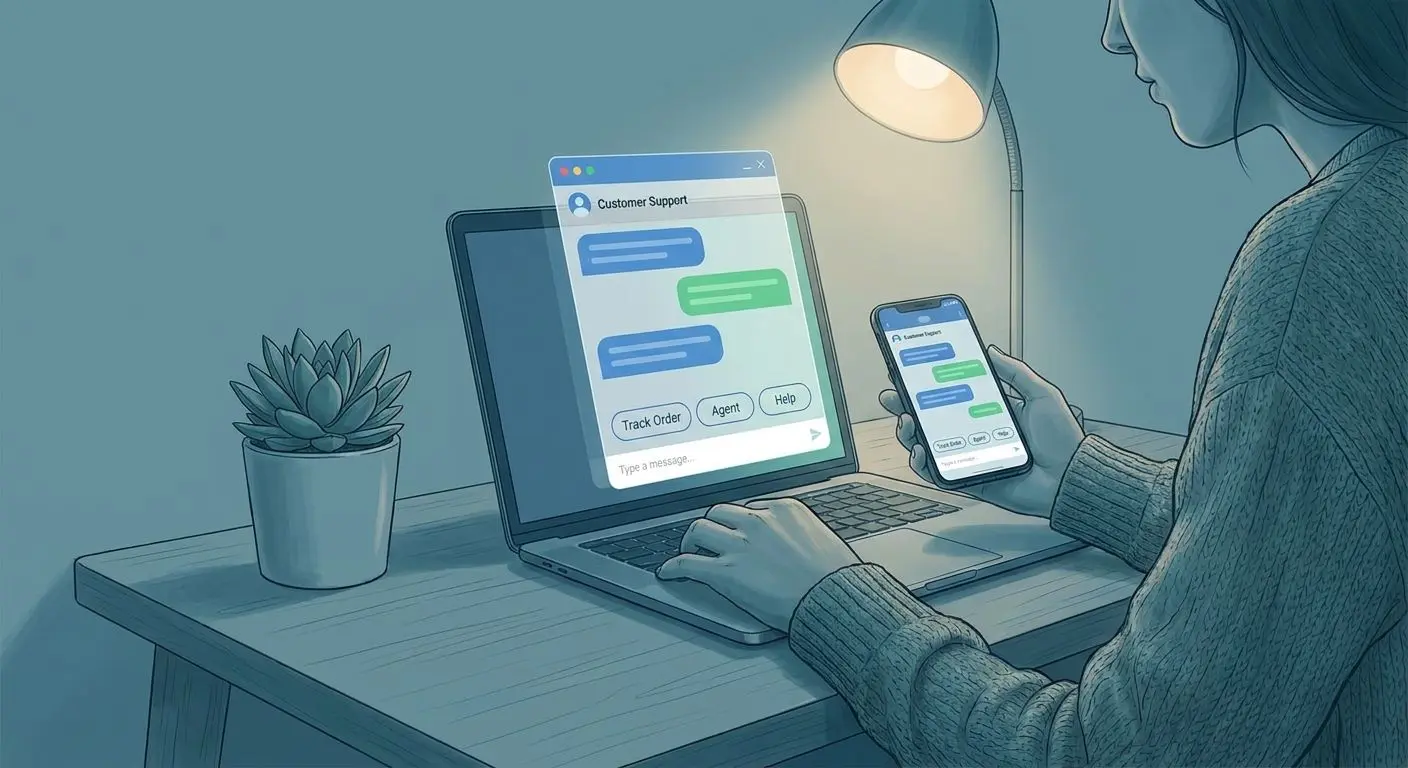 Nutzer verwendet Live-Chat auf Laptop und Smartphone