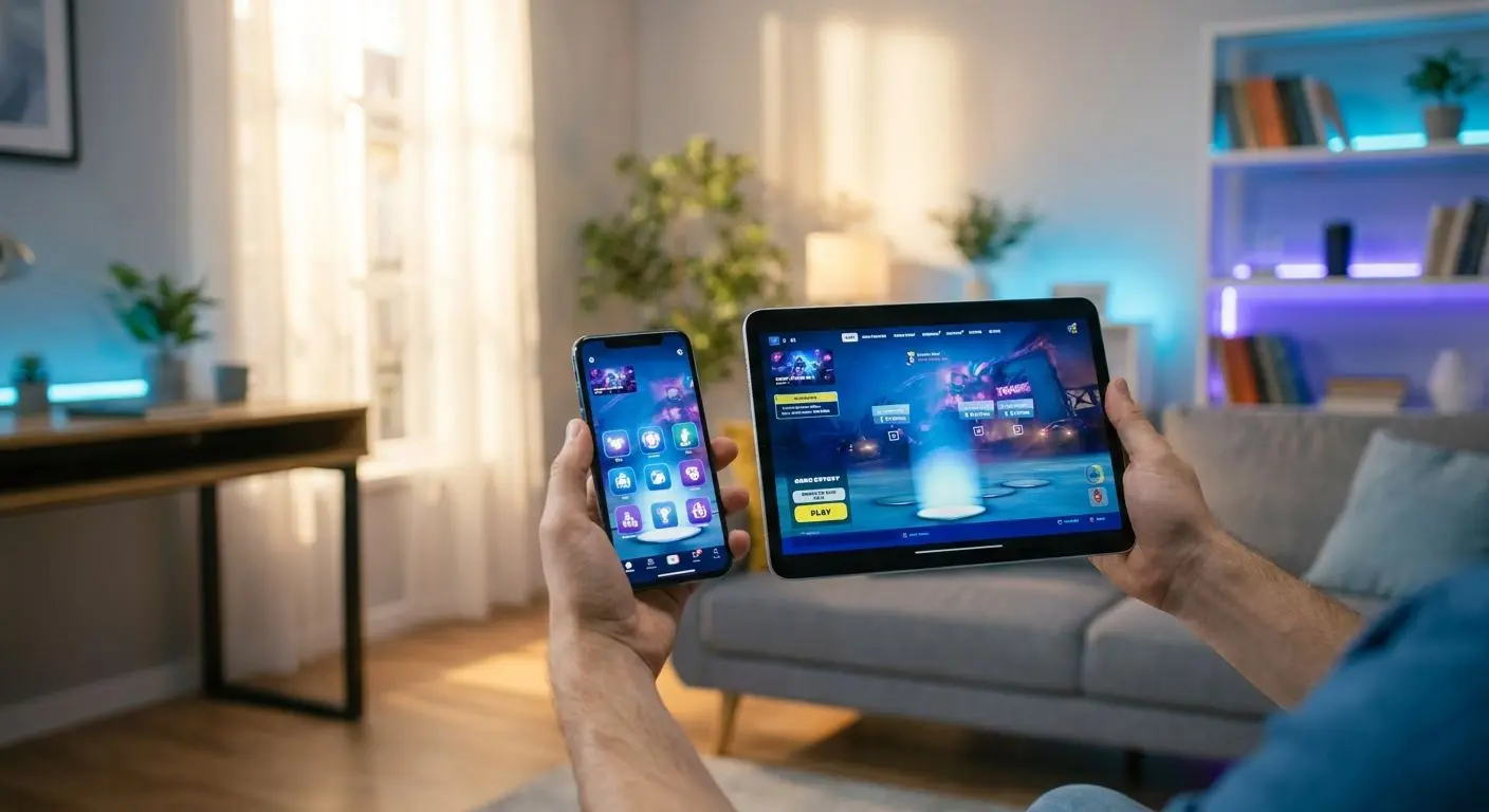 Smartphone und Tablet mit geöffneter Spiele-Lobby