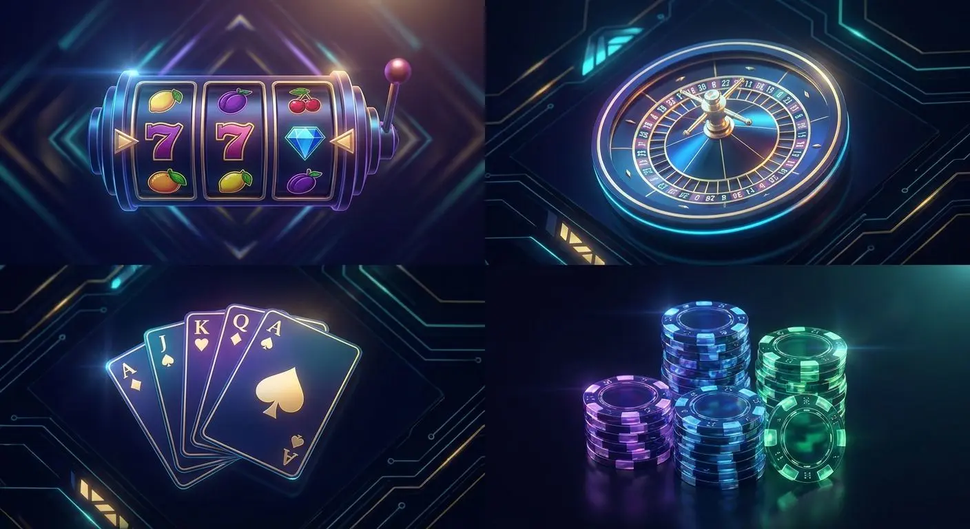 Collage aus Slots, Roulette und Karten im modernen Stil