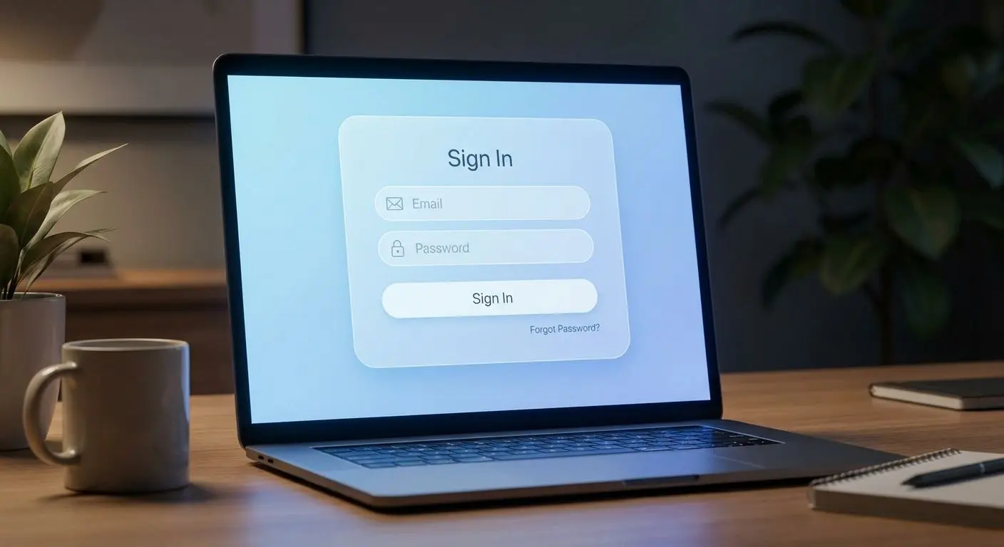 Vereinfachte Darstellung eines Login-Formulars auf einem Laptop