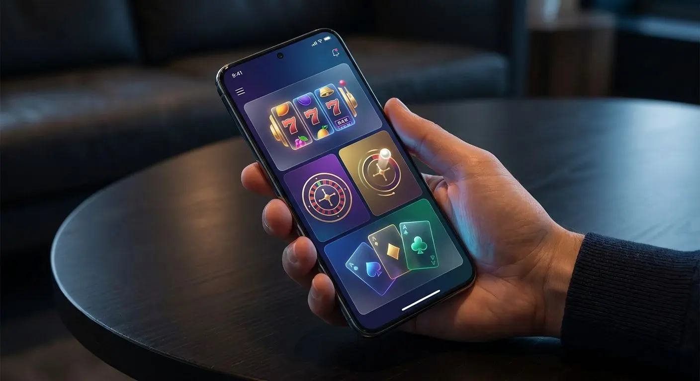 Spielsymbole auf einem Smartphone-Bildschirm für mobile Spiele-Auswahl