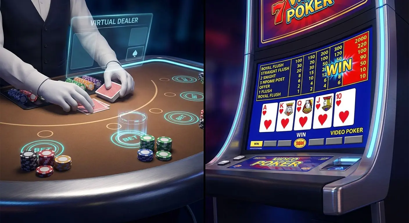 NettiPokeri und Video Poker im Vergleich Vergleich von NettiPokeri-Tisch und Video-Poker-Bildschirm