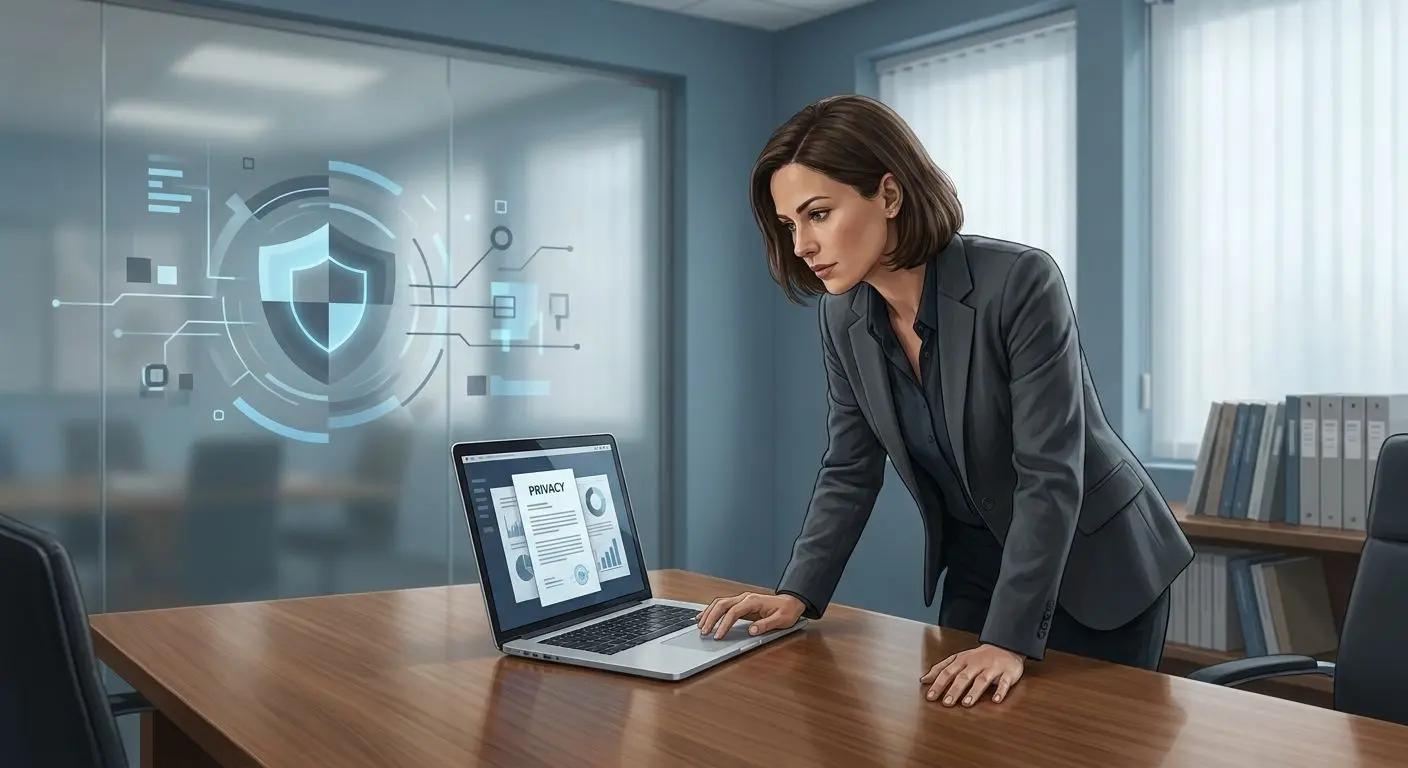 Abstrakte Darstellung eines Experten für Datenschutz und digitale Compliance