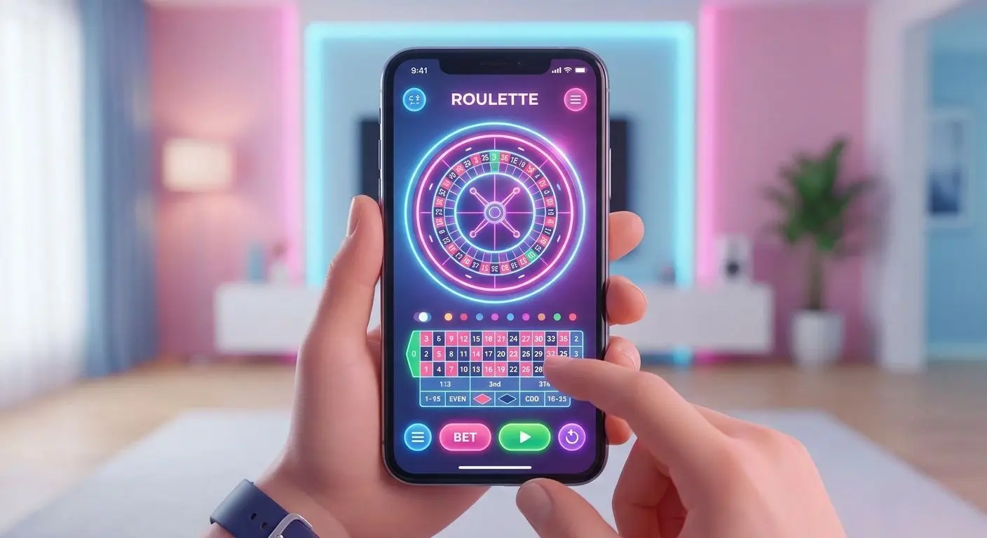 Mobiles Gerät mit geöffnetem Roulette-Spiel auf dem Bildschirm