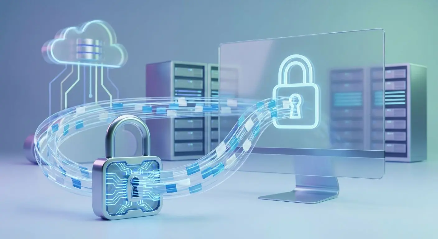 Datenschutz und technische Sicherheit Symbolbild für Datenschutz, Verschlüsselung und sichere Verbindung