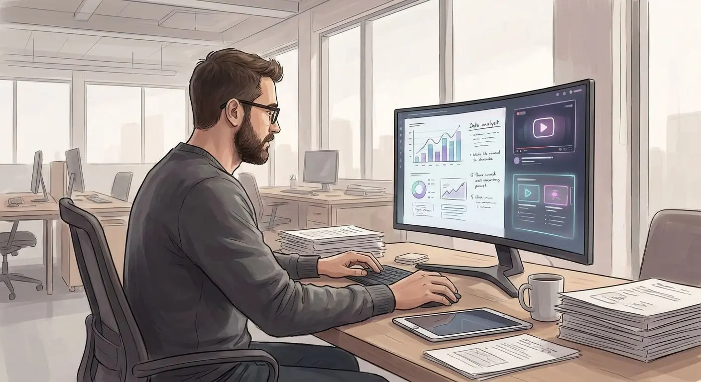 Illustration eines Autors im Analyse-Umfeld